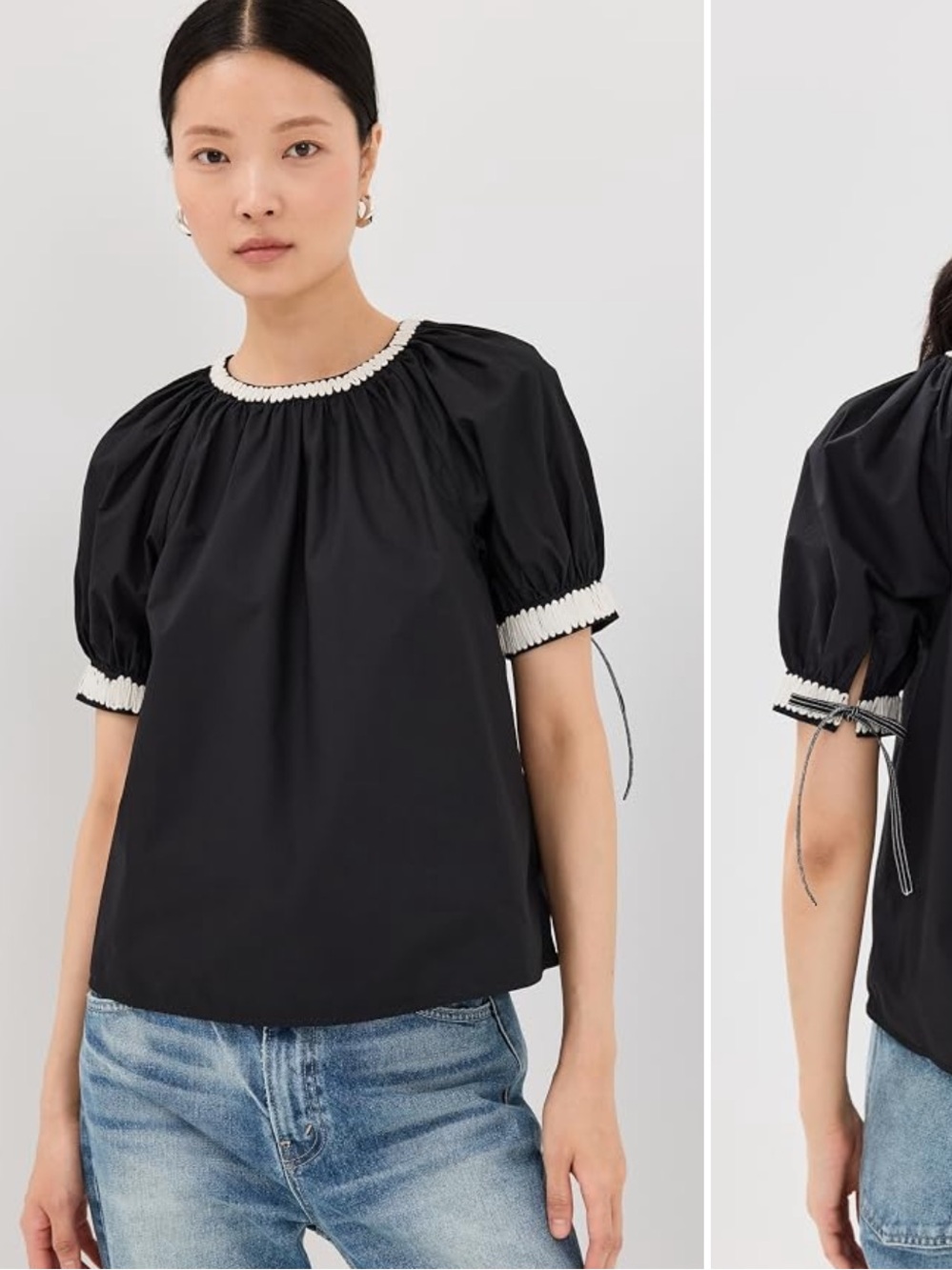 Ulla Johnson pBlack Puff Sleeve Top with Contrast Trim Amara Top Soze 4
